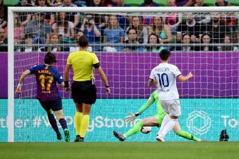 (L-R) Andrea Pereira of FC Barcelona, Barca women, goalkeeper Sandra Panos Garcia Villamil of FC Barcelona women, Dzsenifer Marozsan of Olympique Lyonnais women 1-0 during the UEFA Women s Champions League final match between Olympique Lyonnais women v FC Barcelona women on May 18, 2018 at Ferencvaros Stadium in Budapest, Hungary UEFA Women s Champions League 2018 2019 xVIxVIxImagesx xGerritxvanxKeulenxIVx 14495102