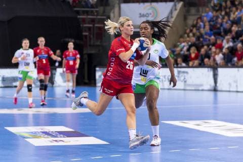 Ludwigsburg, Germany 18 May 2019 HBF 18 19 SG BBM Bietigheim vs Frisch Auf Goeppingen Angela Malestein Bietigheim , Prudence Kinlend Goeppingen Ludwigsburg MHP Arena Baden Württemberg Germany