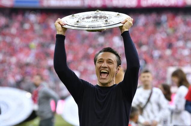 coach coach Niko Kovac FC Bayern Munich FCB proud with bowl championship trophy championship celebration FC Bayern Munich FCB vs Eintracht Frankfurt SGE 18 05 2019 DFL REGULATIONS PROHIBIT ANY USE OF PHOTOGRAPHS AS IMAGE SEQUENCES AND OR QUASI VIDEO FC Bayern Munich FCB vs Eintracht Frankfurt SGE