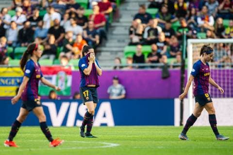190518 Andrea Pereira and Vicky Losada of Barcelona looks dejected during the UEFA Women s Champions League final match between Lyon and Barcelona on May 18, 2019 in Budapest Photo Jon Olav Nesvold BILDBYRAN kod JE 160443,  Copyright: JONxOLAVxNESVOLD BB190518JE039