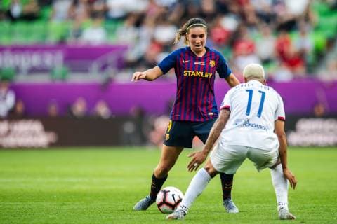 190518 Mariona of Barcelona and Shanice van de Sanden of Lyon during the UEFA Women s Champions League final match between Lyon and Barcelona on May 18, 2019 in Budapest Photo Jon Olav Nesvold BILDBYRAN kod JE 160443,  Copyright: JONxOLAVxNESVOLD BB190518JE040