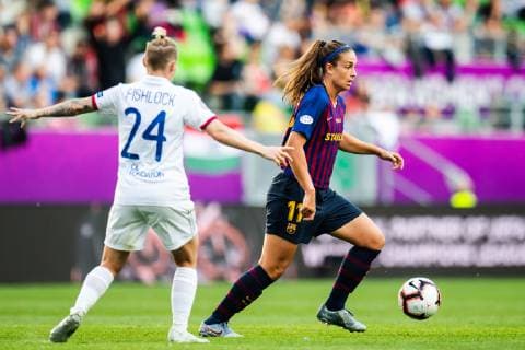 190518 Jess Fishlock of Lyon and Alexia of Barcelona during the UEFA Women s Champions League final match between Lyon and Barcelona on May 18, 2019 in Budapest Photo Jon Olav Nesvold BILDBYRAN kod JE 160443,  Copyright: JONxOLAVxNESVOLD BB190518JE041