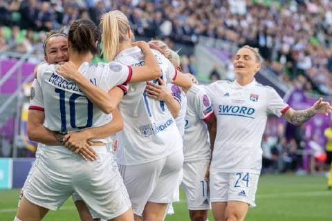 Jubilee, celebration at Olympique Lyon about the 0 1 by Dzsenifer Marozsan Olympique Lyon, 10 goal, goal, goal scoring, action, 18 05 2019, Budapest, football, women, UEFA Women s Champions League, Olympique Lyon FC Barcelona xprx