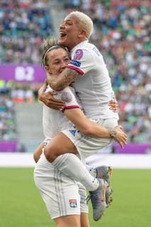Jubilee, celebration at oOlympique Lyon about the 0 4 by Ada Hegerberg Olympique Lyon,14 goal, goal, goalscoring, action, 18 05 2019, Budapest, football, women, UEFA Women s Champions League, Olympique Lyon FC Barcelona xprx
