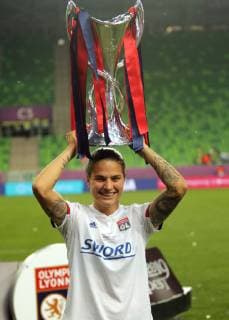 18.05.2019 Budapest(Hungary) Olimpique Lyonnais FC Barcelona, Barca UEFA Champions League final women s football Dzsenifer Marozsan Olimpique Lyonnais with European Champions League trophy : 