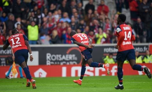 Joie de Nicolas Pepe ( LOSC ) - Jonathan Ikone ( LOSC ) - Jonathan Bamba ( LOSC ) FOOTBALL : Lille OSC vs Angers SCO - Ligue 1 - Lille - 18 05 2019 FedericoPestellini Panoramic 