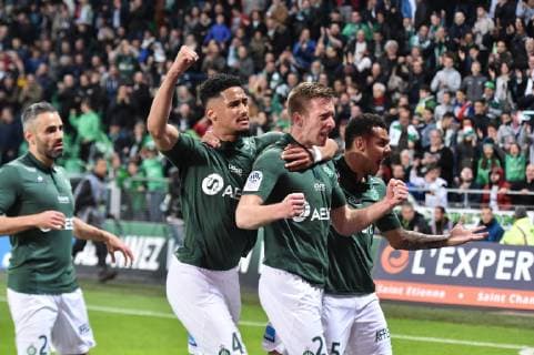 Joie de Robert Beric (saint etienne) et de ses coequipiers FOOTBALL : Saint Etienne vs Nice - Ligue 1 Conforama - 18 05 2019 FredericChambert Panoramic 