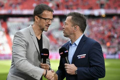 Before the start of the game Sport Board of Directors Manager Fredi Bobic Eintracht Frankfurt SKY Interview with TV expert Lothar Matthäus Gestik, Gesture shake hands FC Bayern München FCB vs Eintracht Frankfurt SGE 18 05 2019 DFL REGULATIONS PROHIBIT ANY USE OF PHOTOGRAPHS AS IMAGE SEQUENCES AND OR QUASI VIDEO FC Bayern München FCB vs Eintracht Frankfurt SGE