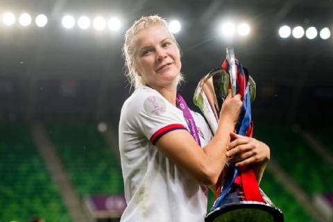 190518 Ada Hegerberg of Lyon celebrates after the UEFA Women s Champions League final match between Lyon and Barcelona on May 18, 2019 in Budapest Photo Jon Olav Nesvold BILDBYRAN kod JE 160443,  Copyright: JONxOLAVxNESVOLD BB190518JE097