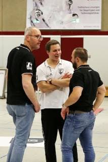 TuS Ferndorf HSC 2000 Coburg, 18 05 2019 From left Managing Director Dirk Stenger TuS Ferndorf , Trainer Michael Lerscht TuS Ferndorf , Sports Director Mirza Sijaric TuS Ferndorf , Kreuztal Stählerwiese Germany