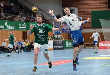 v li Michael Schulz DJK Rimpar Wölfe , Kevin Roch EHV Aue , 18 05 2019, Würzburg, DKB 2 Handball Bundesliga, DJK Rimpar Wölfe EHV Aue xfskrx