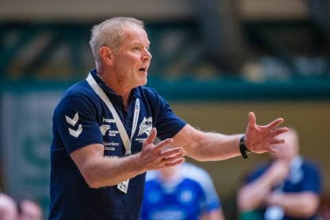 Coach Uwe Jungandreas Dessau Rosslauer HV 06 during the match in the Handball 2 Bundesliga Men Season 2018 2019 between Dessau Rosslauer HV 06 and TSV Bayer Dormagen in the Anhalt Arena on 19 May 2019 in Dessau Rosslau, Saxony Anhalt, Germany