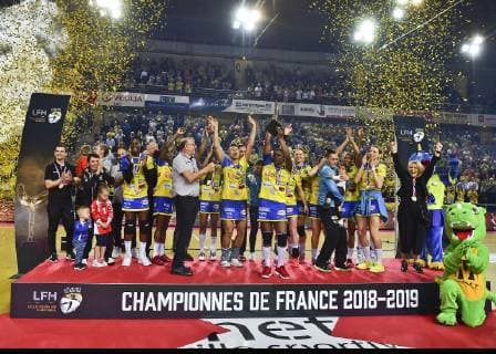 Handball, Damen, Metz Handball gewinnt französische Meisterschaft Metz handball vs OGC Nice handball Metz Championnes de France 2018 2019 HANDBALL : Championnat de France Femmes match retour Metz Handball vs Nice match retour MAO Panoramic 