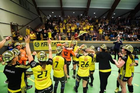 190519 Sävehofs players rejoice after final 3 in SHE between Skuru and Sävehof on May 19, 2019 in Stockholm,  Copyright: ANDREASxSANDSTRÖM BB190519AS024
