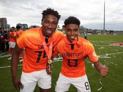 Netherlands v Italy UEFA EURO, EM, Europameisterschaft,Fussball U17, U 17 Championship Final Mohamed Sankoh and Ian Maatsen of Netherlands during the UEFA Euro U17 Championship Final at Tallaght Stadium, Tallaght Content Not Available For UK Newspapers Copyright: xYannisxHalasx FIL-13275-0033