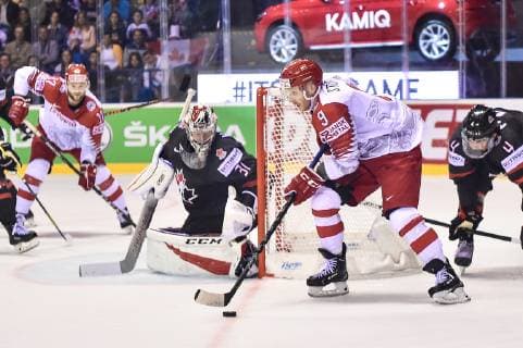 (190521) -- KOSICE, May 21, 2019 -- Frederik Storm (2nd R) of Denmark controls the puck during the 2019 IIHF Ice hockey, Eishockey World Championship, WM, Weltmeisterschaft Slovakia group A game between Canada and Denmark at Steel Arena in Kosice, Slovakia, on May 20, 2019. Canada won 5-0. ) (SP)SLOVAKIA-KOSICE-ICE HOCKEY-IIHF-WORLD CHAMPIONSHIP-GROUP A-CAN-DEN LukaszxLaskowski 