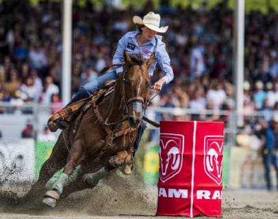 May 19, 2019 - Surrey, British Columbia, Canada - SHELBY SPIELMAN (USA) races around barrels during the Cloverdale Invitational Rodeo on May 19 2019 in Surrey, BC Canada. The Cloverdale Invitational Rodeo 2019 - ZUMAg236 20190519_spo_g236_001 Copyright: xCaraxGrimshawx