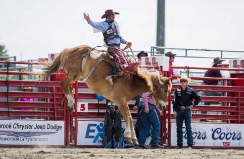 May 19, 2019 - Surrey, British Columbia, Canada - SAM KELTS (CAN) rides H971 Flash Dance in the saddle bronc competition at the Cloverdale Invitational Rodeo on May 19 2019 in Surrey, BC Canada. The Cloverdale Invitational Rodeo 2019 - ZUMAg236 20190519_spo_g236_028 Copyright: xCaraxGrimshawx