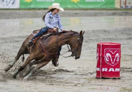 May 20, 2019 - Surrey, British Columbia, Canada - SYDNEY DAINES rides in the barrel racing competition at the Cloverdale Invitational Rodeo on May 20 2019 in Surrey, BC. The Cloverdale Invitational Rodeo 2019 - ZUMAg236 20190520_spo_g236_066 Copyright: xCaraxGrimshawx