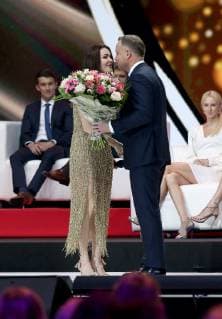 May 21, 2019 - Krakow, Poland - Andrzej Duda (R), Polish President, thanks Agnieszka Radwanska (L) after a tennis match in honor of her career. An event was held in honor of Polish tennis player Agnieszka Radwanska, who ended her sports career as she was the best Polish tennis player in history. A farewell match for tennis player Agnieszka Radwanska in Krakow, Poland - 21 May 2019 - ZUMAs197 20190521_zaa_s197_239 Copyright: xDamianxKlamkax