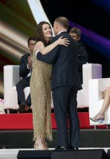 May 21, 2019 - Krakow, Poland - Andrzej Duda (R), Polish President, thanks Agnieszka Radwanska (L) after a tennis match in honor of her career. An event was held in honor of Polish tennis player Agnieszka Radwanska, who ended her sports career as she was the best Polish tennis player in history. A farewell match for tennis player Agnieszka Radwanska in Krakow, Poland - 21 May 2019 - ZUMAs197 20190521_zaa_s197_241 Copyright: xDamianxKlamkax