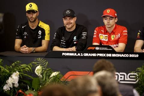 Motorsports: FIA Formula One World Championship, WM, Weltmeisterschaft 2019, Grand Prix of Monaco, 3 Daniel Ricciardo (AUS, Renault F1 Team), 77 Valtteri Bottas (FIN, Mercedes AMG Petronas Motorsport), 16 Charles Leclerc (MCO, Scuderia Ferrari Mission Winnow), Monte Carlo Monaco