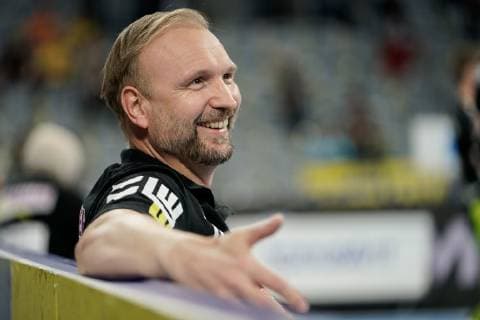 Hartmut Mayerhoffer Trainer, Head Coach, Göppingen , single picture, action, action, joy, friendly, happy, radiant, optimistic, 23 05 2019, Mannheim, Handball, DKB Bundesliga, Rhein Neckar Löwen FRISCH AUF Göppingen xozx