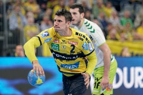 Andre Schmid Andy Schmid, RNL, 2 , Siebenmeter, 7 Meter, Strafwurf, Spielszene, Einzelbild, Aktion, Action, 23 05 2019, Mannheim, Handball, DKB Bundesliga, Rhein Neckar Löwen FRISCH AUF Göppingen xozx