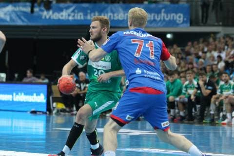 SC DHfK Leipzig vs. HC Erlangen, DKB HBL, 23 05 19 Handball, 1 Bundesliga, Season 2018 2019, 32 Matchday SC DHfK Leipzig vs. HC Erlangen on 23 05 19 in the Arena Leipzig Im Bild Philipp WEBER 20, DHfK Leipzig vs. Andreas Schroeder 71, Erlangen