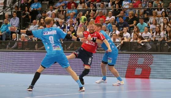TVB Stuttgart SG Flensburg Handewitt Germany, Stuttgart, 23 05 2019, Handball, DKB Bundesliga, Season 2018 2019, TVB Stuttgart SG Flensburg Handewitt v l Jim Gottfridsson SG Flensburg Handewitt , Tobias Schimmelbauer TVB Stuttgart