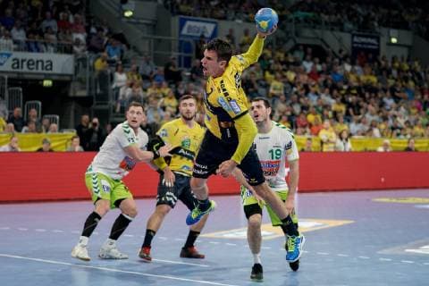 Andre Schmid Andy Schmid, RNL, 2 , at the jump throw, throw, goal throw, action, action, game scene, 23 05 2019, Mannheim, handball, DKB Bundesliga, Rhein Neckar Löwen FRISCH AUF Göppingen xozx