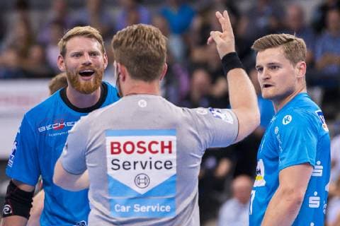Stuttgart, Germany 23 May 2019 HBL 18 19 TVB 1898 Stuttgart vs SG Flensburg Handewitt Manuel Spaeth Stuttgart receives a 2 minute penalty Stuttgart Porsche Arena Baden Württemberg Germany
