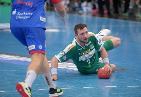 Andreas Rojewski DHfK 5 on the ground at the game SC DHfK Leipzig vs. HC Erlangen, Handball, 1 League, 23 05 19 SC DHfK Leipzig vs. HC Erlangen, Handball, 1 League, 23 05 19 Leipzig Copyright: xEIBNER ChristianxModlax EP_CMA