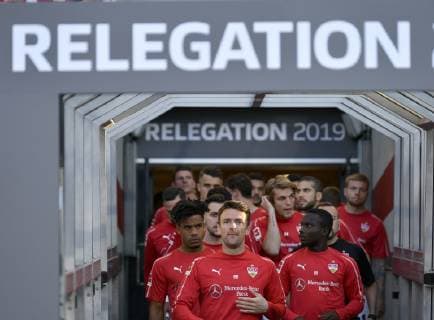 Before the start of the game Writing Relegation Player tunnel VfB Players enter field with Christian Gentner VfB Stuttgart VfB Stuttgart vs. 1 FC Union Berlin Relegation First leg 23 05 2019 DFL REGULATIONS PROHIBIT ANY USE OF PHOTOGRAPHS AS IMAGE SEQUENCES AND OR QUASI VIDEO VfB Stuttgart vs. 1 FC Union Berlin