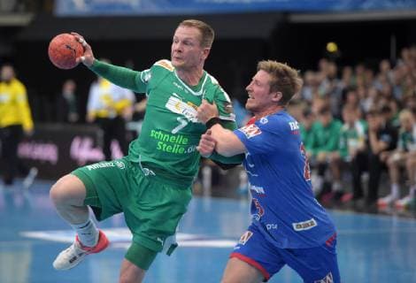 Aivis Jurdzs DHfK 7 vs Jan Schffer Schaeffer Erlangen 25 at SC DHfK Leipzig vs HC Erlangen, Handball, 1 League, 23 05 19 SC DHfK Leipzig vs HC Erlangen, Handball, 1 League, 23 05 19 Leipzig Copyright: xEIBNER ChristianxModlax EP_CMA