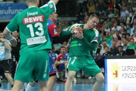 SC DHfK Leipzig vs. HC Erlangen, DKB HBL, 23 05 19 Handball, 1 Bundesliga, Season 2018 2019, 32 Matchday SC DHfK Leipzig vs. HC Erlangen on 23 05 19 in the Arena Leipzig Im Bild Aivis JURDZS 7, DHfK Leipzig does not give up the ball