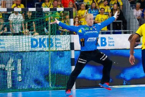Rhein Neckar Loewen Frisch Auf Göppingen Rhein Neckar Loewe Mikael Appelgren Nr 1 at a parade at the Bundesliga game of Rhein Neckar Löwen gegen Frisch Auf Göppingen on 23 05 2019 Mannheim 23 05 19 Handball 32 Spieltag , Mannheim Baden Wuerttemberg Deutschland SAP Arena