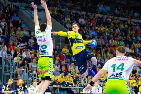 Rhein Neckar Loewen Frisch Auf Göppingen Scored by Rhein Neckar Loewe Vladan Lipovina Nr 5 at the Bundesliga match of Rhein Neckar Löwen against Frisch Auf Göppingen on 23 05 2019 Mannheim 23 05 19 Handball 32 Matchday , Mannheim Baden Wuerttemberg Germany SAP Arena