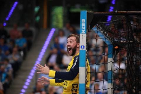 Joy with goalkeeper Benjamin Buric SG Flensburg Handewitt TVB 1898 Stuttgart SG Flensburg Handewitt, DKB 1 Handball Bundesliga on 23 05 2019 Stuttgart Copyright: xEIBNER Benjamin_Laux EP_BLU