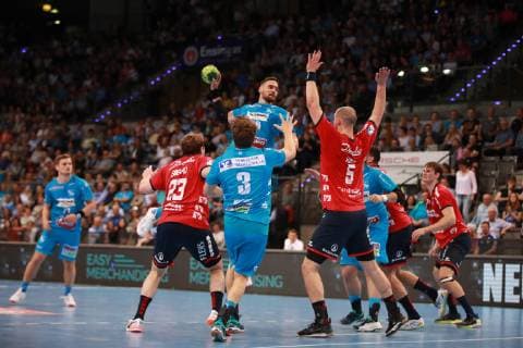 Litter by Dominik Weiss TVB 1898 Stuttgart TVB 1898 Stuttgart SG Flensburg Handewitt, DKB 1 Handball Bundesliga on 23 05 2019 Stuttgart Copyright: xEIBNER Benjamin_Laux EP_BLU