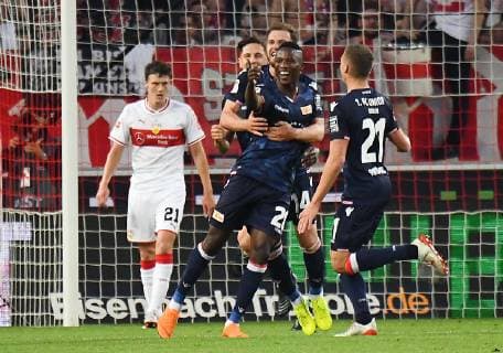 23 05 2019, xjhx, Soccer Bundesliga Relegation, VfB Stuttgart Union Berlin emspor, v l Suleiman Abdullahi 1 FC Union Berlin celebrate the goal, The goal celebration for the 1 1 DFL DFB REGULATIONS PROHIBIT ANY USE OF PHOTOGRAPHS as IMAGE SEQUENCES and or QUASI VIDEO Stuttgart