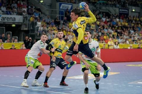 Andre Schmid Andy Schmid, RNL, 2 , at the jump throw, throw, goal throw, action, action, game scene, 23 05 2019, Mannheim, handball, DKB Bundesliga, Rhein Neckar Löwen FRISCH AUF Göppingen xozx