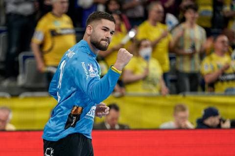 Can Adanir Goalkeeper, RNL, 16 , single picture, action, action, cheers about a goal, jubilation, goal jubilation, goal success, celebrate the goal, goal, celebration, jubilation about the goal, optimistic, game scene, highlight, action, action, 23 05 2019, Mannheim, handball, DKB Bundesliga, Rhein Neckar Löwen FRISCH AUF Göppingen xozx