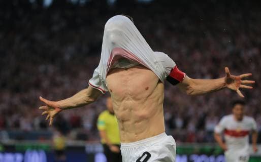 23 05 2019, Relegation match, 1 Bundesliga, VfB Stuttgart vs Union Berlin, Mercedes Benz Arena Stuttgart, football, in picture Jubel zum 1 0 by Christian Gentner VFB Stuttgart DFL REGULATIONS PROHIBIT ANY USE OF PHOTOGRAPHS AS IMAGE SEQUENCES AND OR QUASI VIDEO copyright Philippe Ruiz copyright: Philippe Ruiz