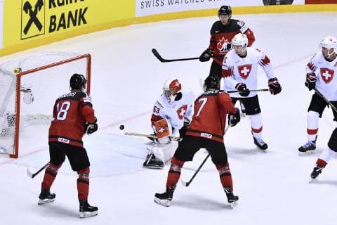 GENONI Leonardo goalkeeper team SUI goal in the last second ice hockey world championships 2019 in Slovakia quarterfinal match KAN SUI on May 23, 2019 in Kosice