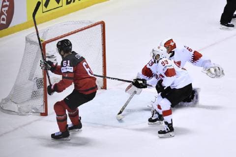 GENONI Leonardo Goalkeeper Team Switzerland Goal in extra time by STONE Mark Ice Hockey World Championships 2019 in Slovakia Quarterfinals match KAN SUI on 23 May 2019 in Kosice
