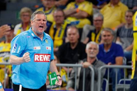 Rhein Neckar Loewen Goeppingen Mannheim, Germany 23 May 2019 Handball Bundesliga 31 game day, in the SAP Arena coach Nikolaj Jacobsen Loewen , action single picture annoyingly annoyingly angry angry angry angry screams raging gestures gesticulated gesture strong facial expression emotion