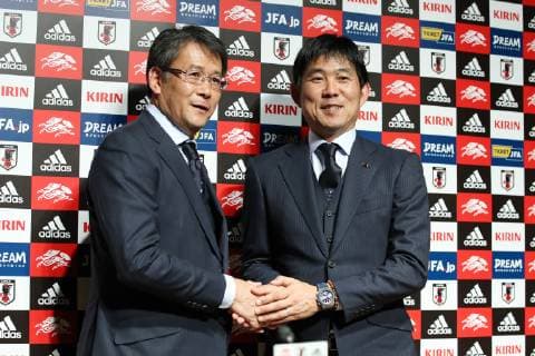 (L to R) Takashi Sekizuka, Hajime Moriyasu (JPN), MAY 24, 2019 - Football Soccer : Japan head coach Hajime Moriyasu attends a press conference, PK, Pressekonferenz to announce the squad for the Copa America Brasil 2019 at JFA House in Tokyo, Japan. Noxthirdxpartyxsales  (104134333)