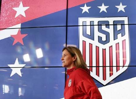 Fußball, Damen, Nationalteam USA Pressekonferenz U.S. Soccer Women s World Cup team Head Coach Jill Ellis speaks at Media Day ahead of the tournament s start in New York City on May 24, 2019. The 2019 Women s World Cut begins on June 7th in France.  NYP20190524101 JOHNxANGELILLO