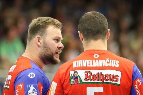 Marcel Niemeyer HBW Balingen Weilstetten 3 left and Romas Kirveliavicius HBW Balingen Weilstetten 5 right , TV Emsdetten vs HBW Balingen Weilstetten, Handball, 2 Bundesliga, 24 05 2019, TV Emsdetten vs HBW Balingen Weilstetten, Handball, 2 Bundesliga, 24 05 2019 Emsdetten Copyright: xEIBNER JanxStrohdiekx EP_JSK